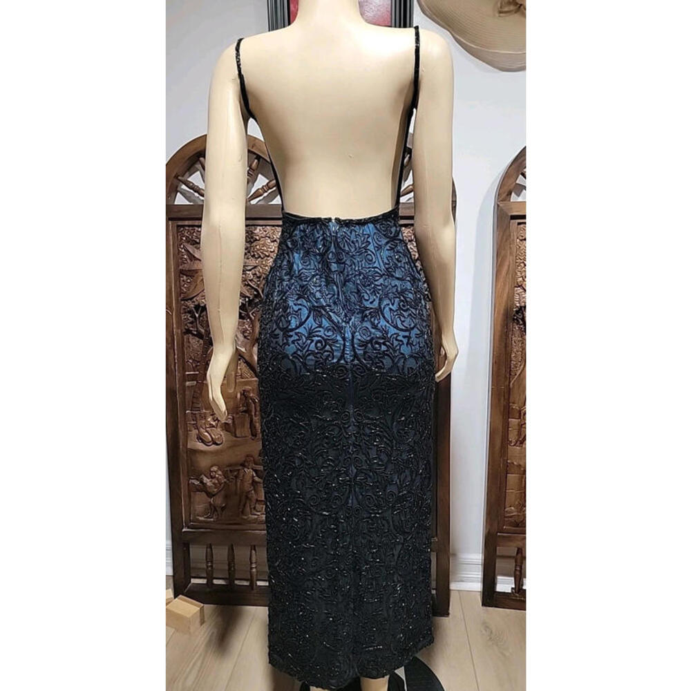 Cache Collection 100% Silk Size S Artsy Sophisticated Dress Backless Beaded #C3 - Picture 4 of 12
